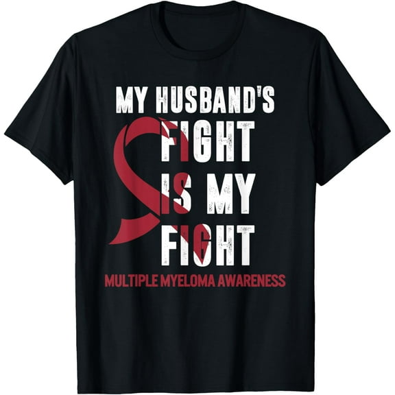 t-shirt Multiple Myeloma Awareness My Husband Fight Burgundy Ribbon T-Shirt mens，black，women，funny，journey，Crew Neck, Short Sleeve,custom clothing patterns.gift