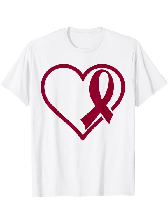t-shirt Multiple Myeloma Awareness Shirts Burgundy Graffiti Ribbon mens, woman, white,funny,journey,Crew Neck, Short Sleeve,custom clothing patterns.gift