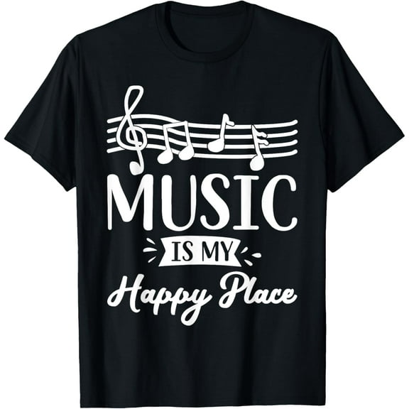 Music is My Happy Place Gift Musician Lover Artist Singer T-Shirt mens t shirt，black，women，funny，misfits，men，journey