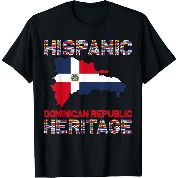 National Hispanic Heritage Month Dominican Republic Flag T-ShirtMen and women, Black T-shirt, size: Extra large