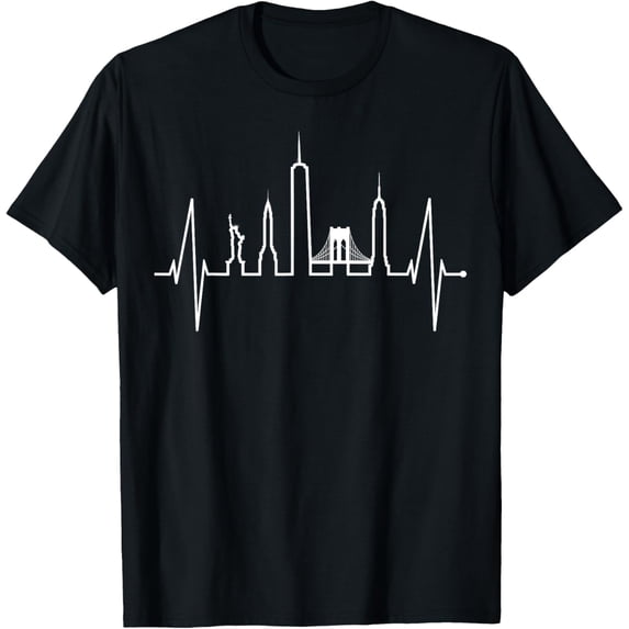 New York Skyline Heartbeat Statue Of Liberty I Love New York T-Shirt