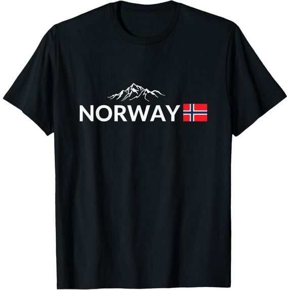 T-Shirt Norway Flag Mountain Outdoor Trip in NorwayMen and women, White Black T-shirt, size: Extra large S-1997XL