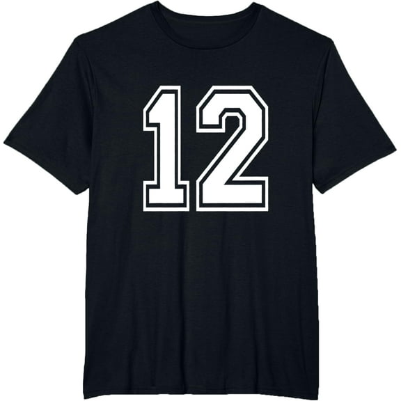 t-shirt Number 12 Varsity Sports Team Jersey 12th Birthday 12 Years T-Shirt mens，black，women，funny，men，journey，Crew Neck, Short Sleeve,printing