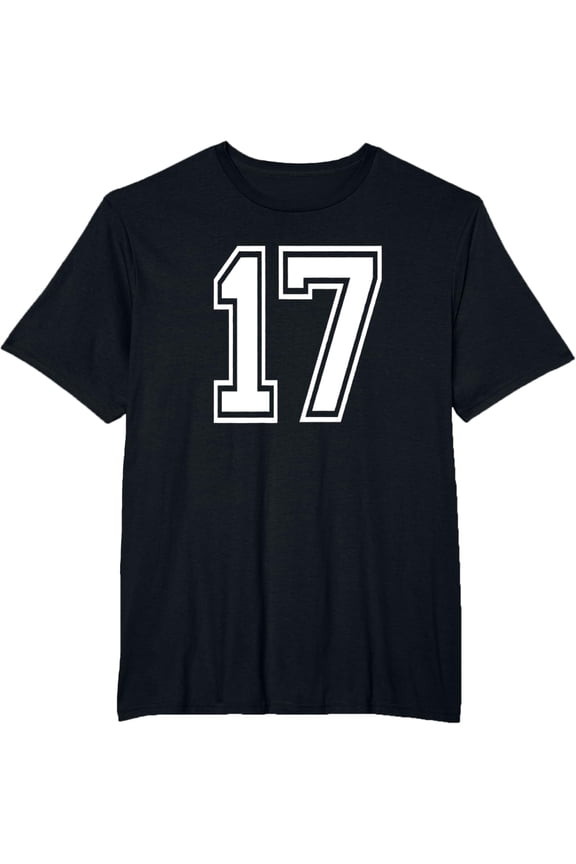 t-shirt Number 17 Numbered Uniform Sports Jersey Team 17th Birthday T-Shirt mens，black，women，funny，men，journey，Crew Neck, Short Sleeve,printing