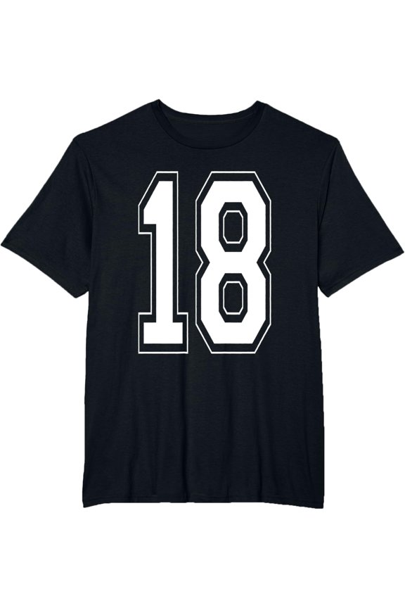 t-shirt Number 18 Birthday Gift Sports Player Team Numbered Jersey T-Shirt mens,black,women,funny,men,journey,Crew Neck, Short Sleeve,printing