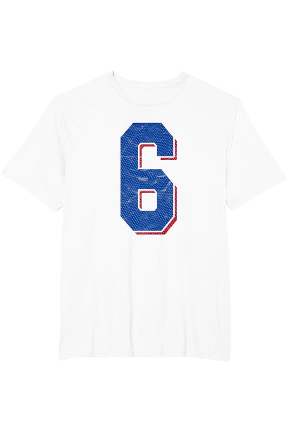 t-shirt Number 6 Numbered Uniform Sports Team Jersey 6th Birthday T-Shirt mens, woman, white,funny,journey,Crew Neck, Short Sleeve,printing
