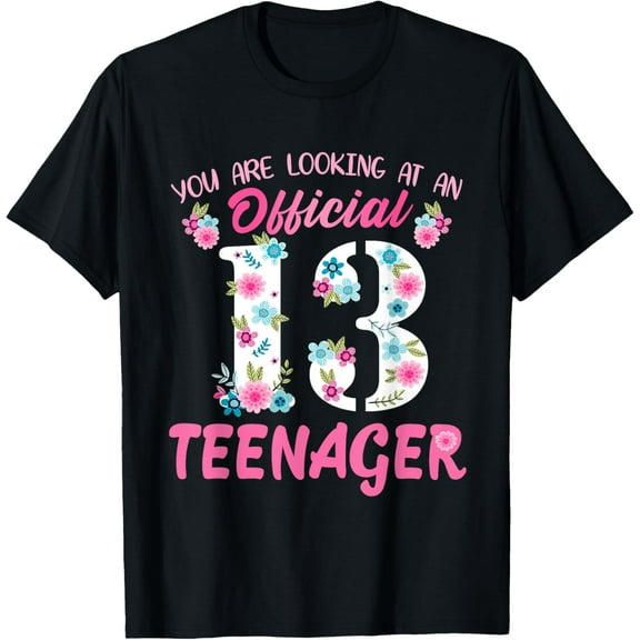 t-shirt Official 13 Teenager 13th birthday 13 Years Old Girl Flower T-Shirt mens，black，women，funny，journey，Crew Neck, Short Sleeve,custom clothing patterns.gift