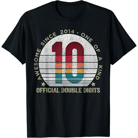 t-shirt Official Double Digits 10th Birthday 10 Year Old Gifts T-ShirtMen and women can wear, black T-shirts, gifts. Age: M,L,XL 2XL, 3XL, 4XL