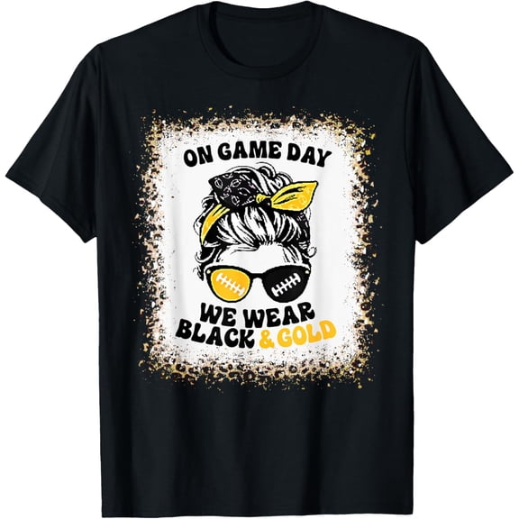 t-shirt On Gameday Football We Wear Gold And Black Football Game Day T-Shirt mens,black,women,funny,journey,Crew Neck, Short Sleeve,printing
