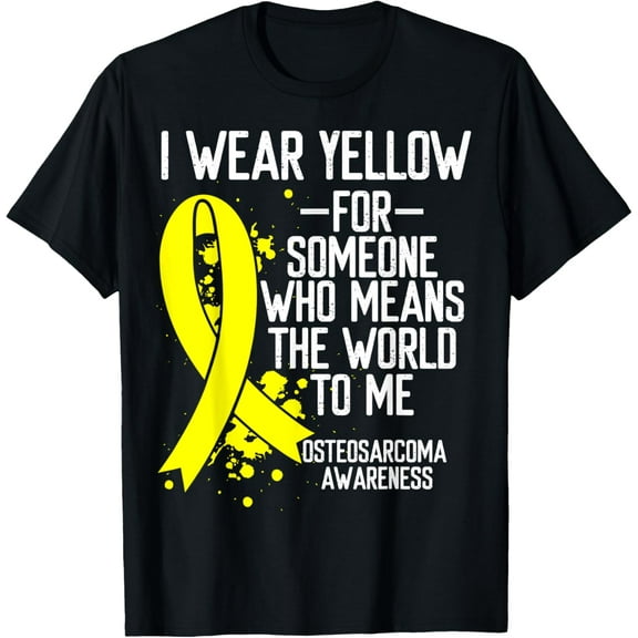 t-shirt Osteosarcoma Awareness Wear Yellow Ribbon Bone Cancer T-Shirt mens，black，women，funny，journey，Crew Neck, Short Sleeve,custom clothing patterns.gift