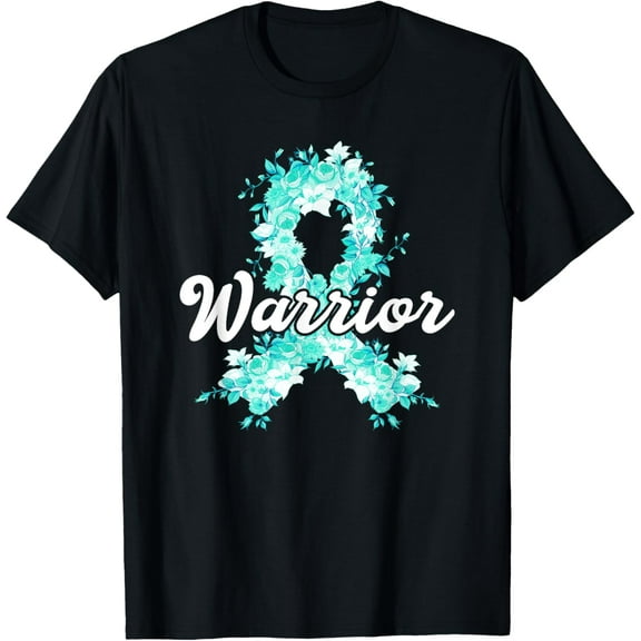 t-shirt Ovarian Cancer Warrior Awareness Teal Ribbon Survivor T-Shirt mens，black，women，funny，journey，Crew Neck, Short Sleeve,printing