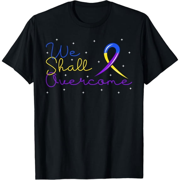 t-shirt Overcome Bladder Cancer Purple Blue And Yellow Ribbon Gift T-Shirt mens,black,women,funny,journey,Crew Neck, Short Sleeve,printing