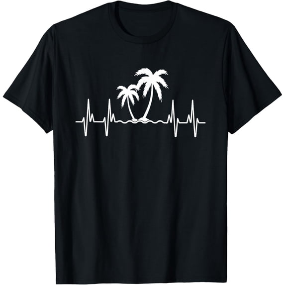 t-shirt Palm Tree Heartbeat Tropical Summer Beach Vacay T-Shirt mens,black,women,funny,journey,Crew Neck, Short Sleeve,printing