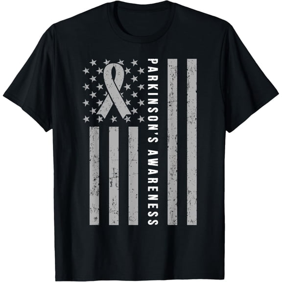 t-shirt Parkinsons Awareness Ribbon Gray Parkinsons Disease Flag T-Shirt mens，black，women，funny，journey，Crew Neck, Short Sleeve,printing