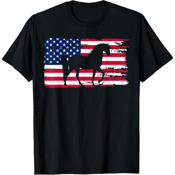 t-shirt Patriotic Black Horse American Flag USA 4th of July T-Shirt.