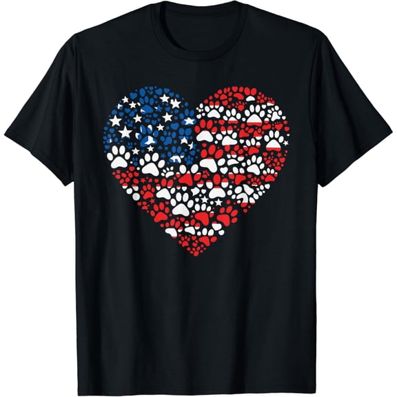 t-shirt Paw Print American Flag Heart 4th of July Patriotic Dog T-Shirt mens t shirt，black，women，funny，misfits，men，journey