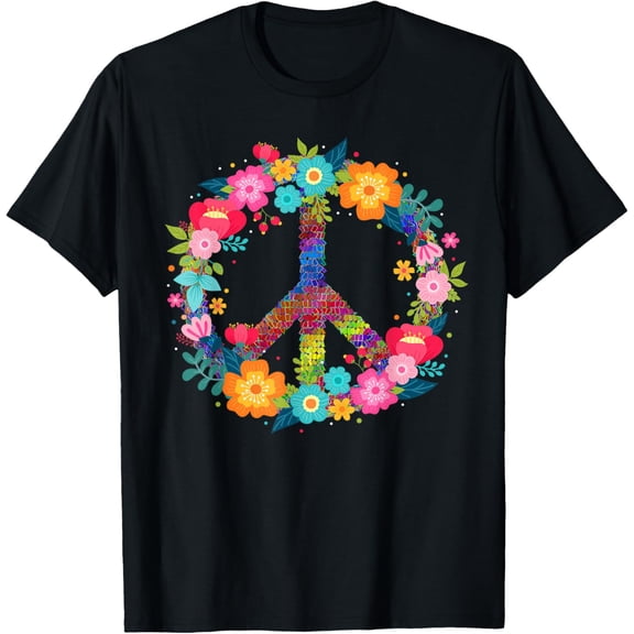 t-shirt Peace Love Hippie Design - 60s 70s Retro T-ShirtMen and women can wear, black T-shirts, gifts. Age: M,L,XL 2XL, 3XL, 4XL
