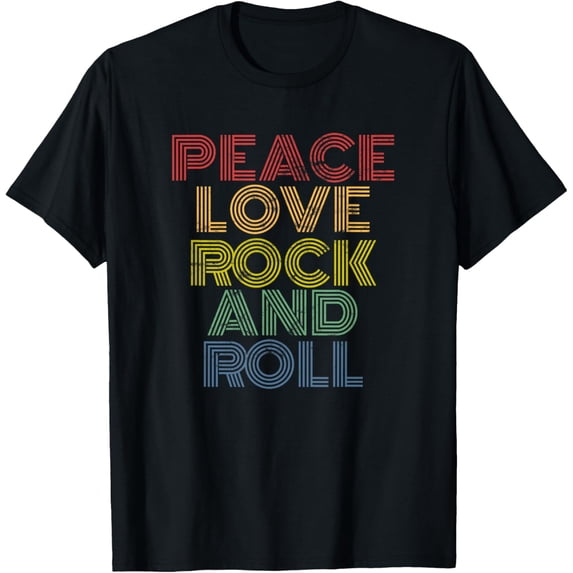 Peace Love Rock'n'Roll T-Shirt Distressed Rock Concert T-ShirtBrand clothing, men and women can wear, black, white, gifts.