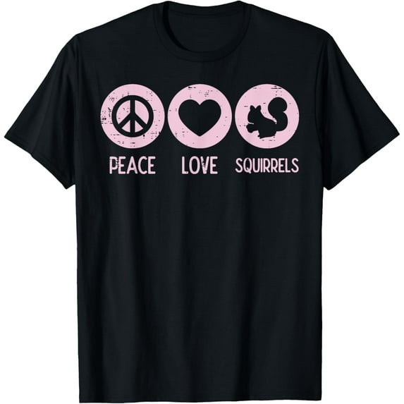 t-shirt Peace Love Squirrels Cute Rodent Women Girls Kids Toddler T-Shirt mens,black,women,funny,journey,Crew Neck, Short Sleeve,printing