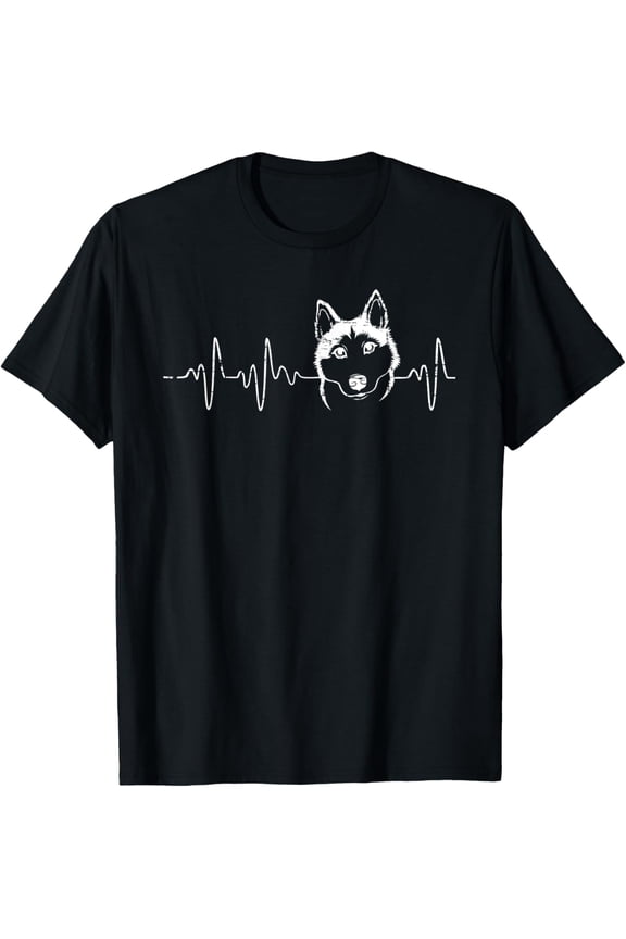 t-shirt Pet Animal Dog Lover Husky Head Heartbeat Siberian Husky T-Shirt mens，black，women，funny，journey，Crew Neck, Short Sleeve,custom clothing patterns.
