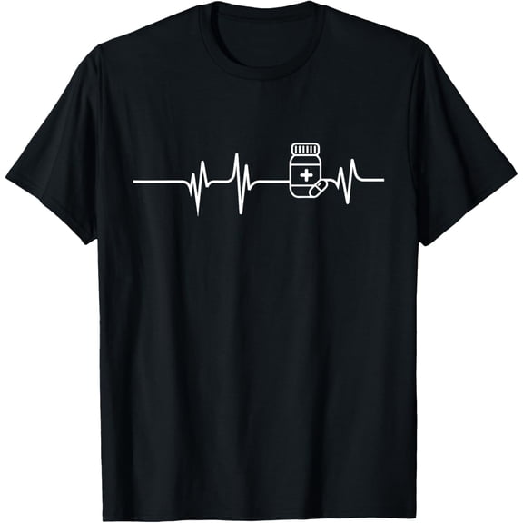 t-shirt Pharmacist Heartbeat - Pharmacy Technician PharmD T-Shirt mens，black，women，funny，journey，Crew Neck, Short Sleeve,custom clothing patterns.