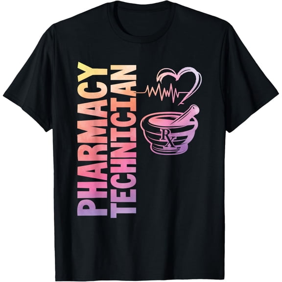 t-shirt Pharmacy Technician Pharmacist Heartbeat Mortar T-ShirtMen and women can wear, black T-shirts, gifts. Age: M,L，XL 2XL, 3XL, 4XL