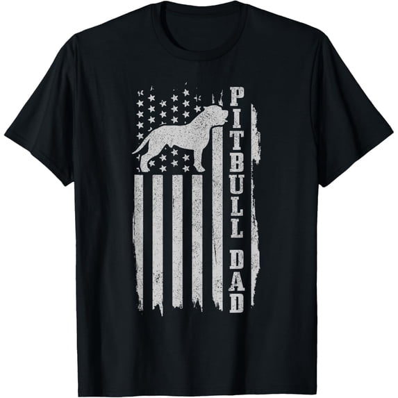 t-shirt Pitbull Dad Vintage American Flag Patriotic Pitbull Dog T-Shirt mens,black,women,funny,journey,Crew Neck, Short Sleeve,printing