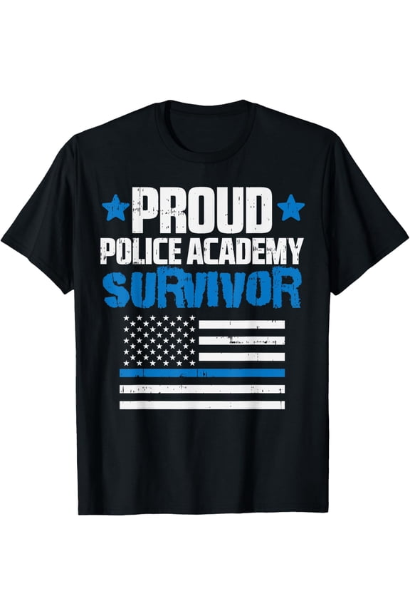 t-shirt Proud Police Academy Survivor US Flag Thin Blue Line Gift T-Shirt mens,black,women,funny,men,journey,Crew Neck, Short Sleeve,printing