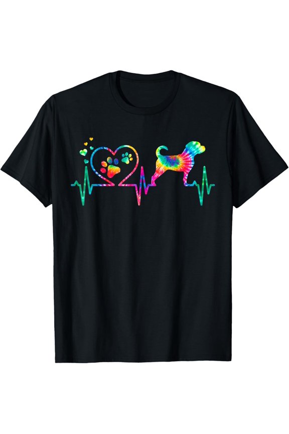 t-shirt Puggle Mom Dad Heartbeat Tie Dye Dog Gift T-Shirt.