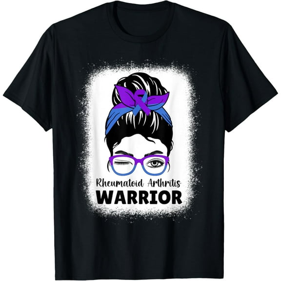 t-shirt RA Rheumatoid Arthritis Awareness Warrior Women Messy Bun T-Shirt mens，black，women，funny，journey，Crew Neck, Short Sleeve,printing