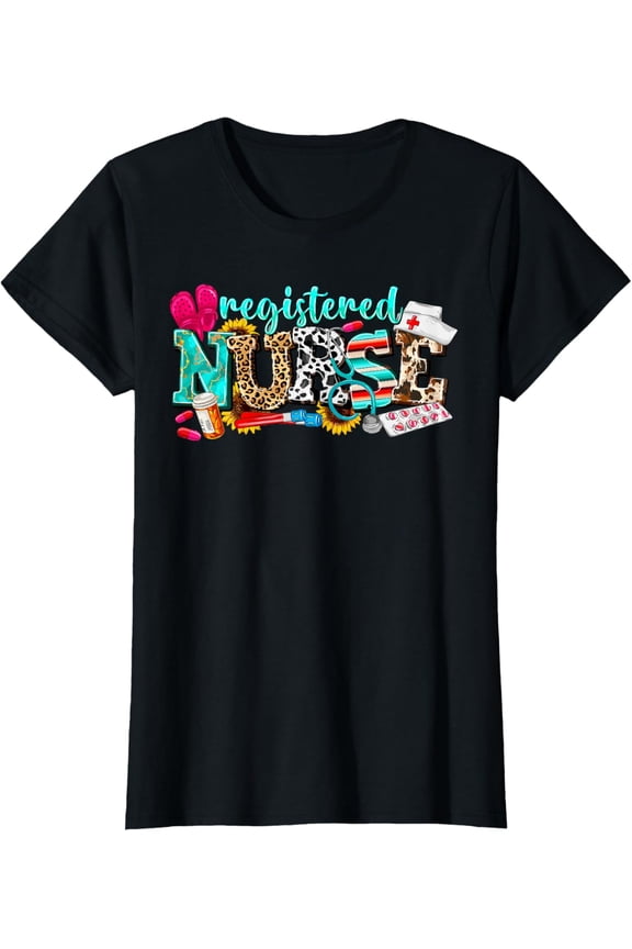 t-shirt RN Nurse Leopard Print Registered Nurse Nursing School Women T-Shirt.