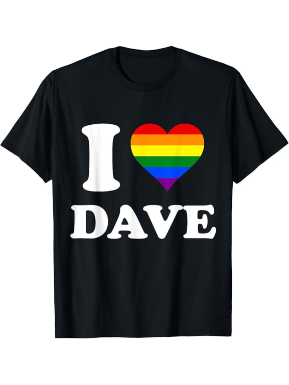 t-shirt Rainbow Flag Heart I Love Dave T-Shirt mens,black,women,funny,journey,Crew Neck, Short Sleeve,custom clothing patterns.gift
