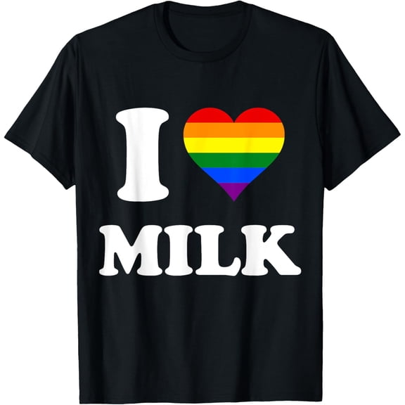 t-shirt Rainbow Flag Heart I Love Milk T-Shirt mens，black，women，funny，journey，Crew Neck, Short Sleeve,custom clothing patterns.gift