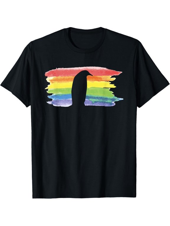 t-shirt Rainbow LGBT Pride Penguin Lover Flightless Bird Lesbian Gay T-Shirt mens,black,women,funny,journey,Crew Neck, Short Sleeve,printing