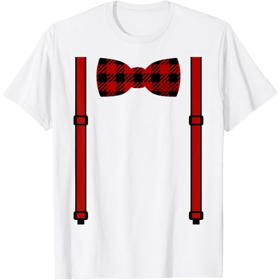t-shirt Red Buffalo Plaid Bow Tie and Suspenders T-ShirtMen and women can wear white T-shirts, gifts. Age: M,，L，XL，2XL,3XL, 4XL