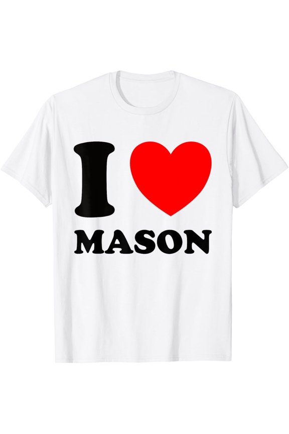 t-shirt Red Heart Black I Love Mason T-Shirt mens, woman, white,funny,journey,Crew Neck, Short Sleeve,custom clothing patterns.gift