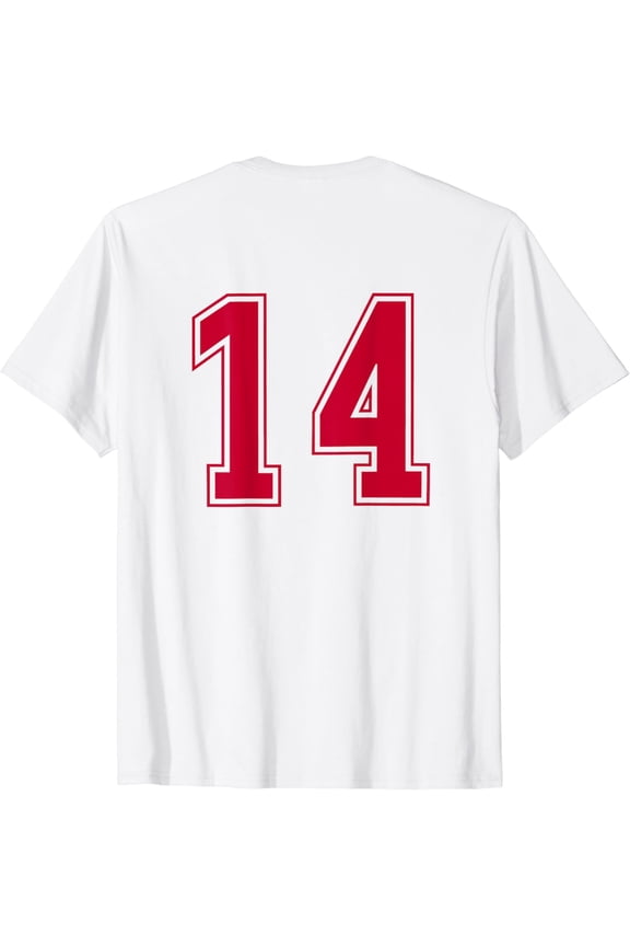 t-shirt Red Number 14 Team Junior Sports Numbered Uniform T-Shirt mens t shirt,white,women,funny,misfits,men,journey