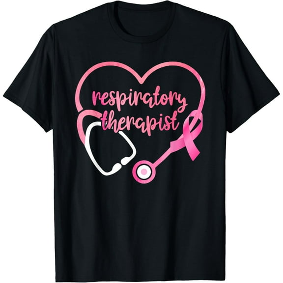t-shirt Respiratory Therapist Stethoscope Pink Ribbon Breast Cancer T-Shirt mens，black，women，funny，journey，Crew Neck, Short Sleeve,custom clothing patterns.gift