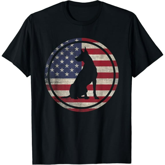 t-shirt Retro American Flag Doberman Pinscher Dog T-Shirt.