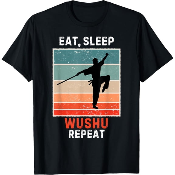 t-shirt Retro Eat, Sleep Wushu Repeat Vintage Grunge Wushu T-ShirtMen and women can wear, black T-shirts, gifts. Age: M,L，XL 2XL, 3XL, 4XL