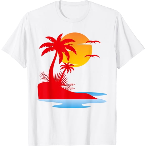 t-shirt Retro Palm Trees Beach Island Tropical Summer T-Shirt mens t shirt，black，women，funny，misfits，men，journey