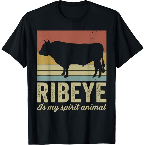 t-shirt Rib eye is my spirit animal, beef steak lover, carnivore bbq T-Shirt mens，black，women，funny，men，journey，Crew Neck, Short Sleeve,printing