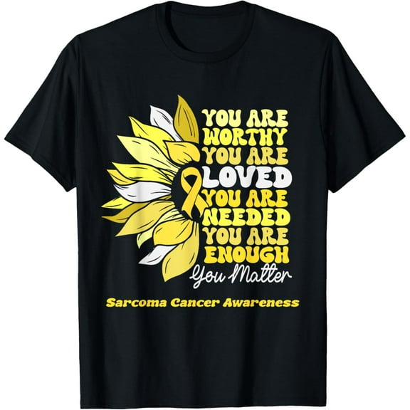 t-shirt Sarcoma Cancer Awareness Sunflower Support Yellow Ribbon T-Shirt mens，black，women，funny，journey，Crew Neck, Short Sleeve,custom clothing patterns.gift