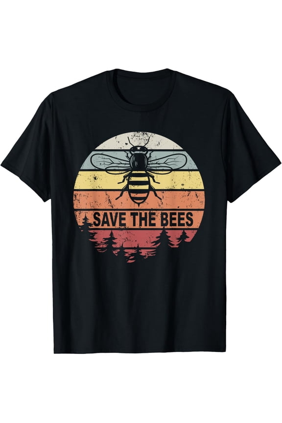 t-shirt Save The Bees - Climate Change - Retro Honey Bees Beekeeping T-Shirt mens,black,women,funny,journey,Crew Neck, Short Sleeve,printing
