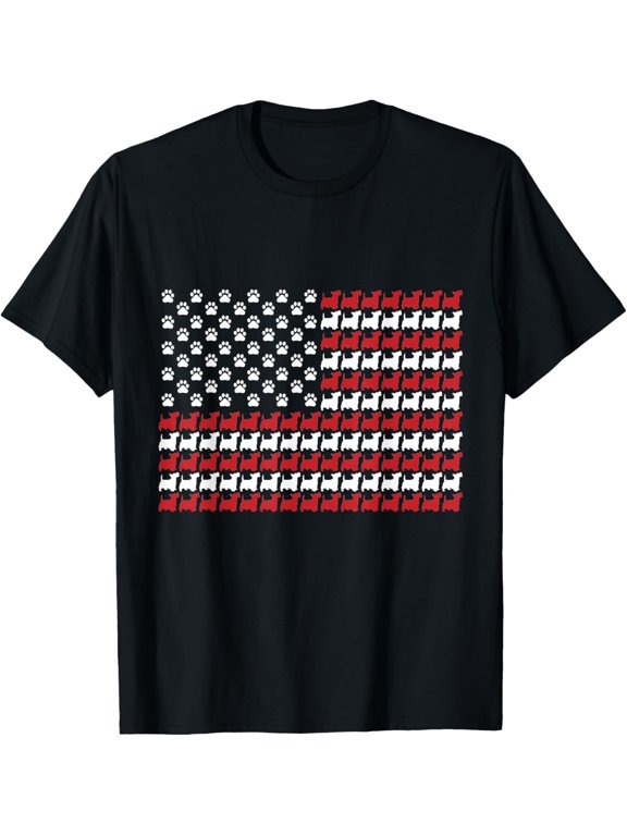 t-shirt Scottie 4th of July Dog Paw Print T-Shirt mens,black,women,funny,journey,Crew Neck, Short Sleeve,custom clothing patterns.gift