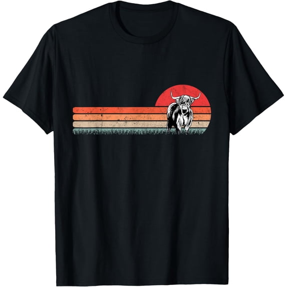 t-shirt Scottish Highland Cow Vintage Farmer Retro T-Shirt mens,black,women,funny,men,journey,Crew Neck, Short Sleeve,printing
