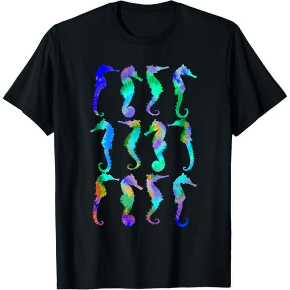 t-shirt Sea Fish Underwater Aquarium Ocean Biology Tie Dye Seahorse T-Shirt mens，black，women，funny，journey，Crew Neck, Short Sleeve,printing