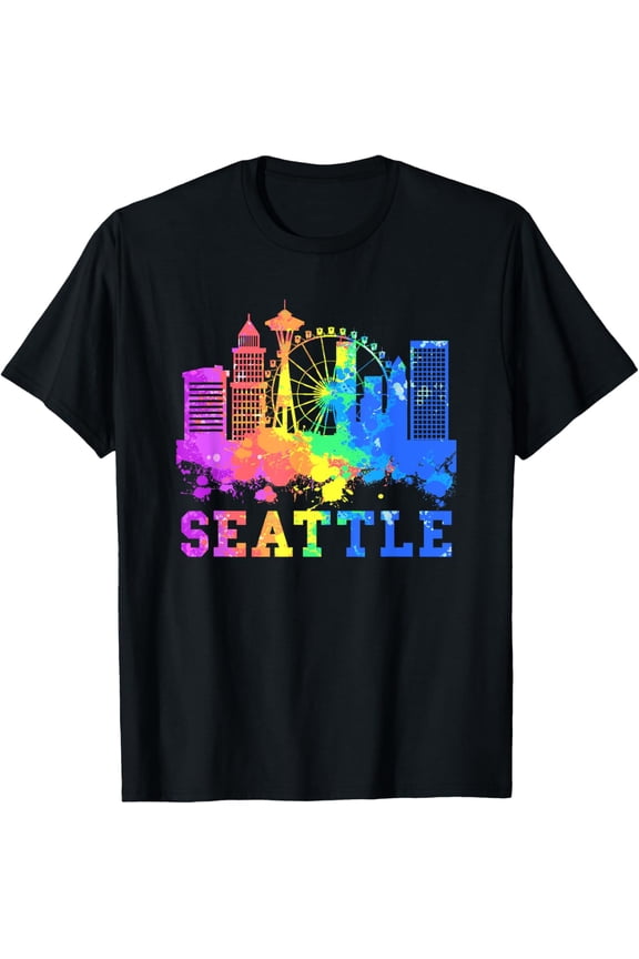 t-shirt Seattle Washington Skyline Watercolor Souvenir Seattle T-Shirt mens t shirt，black，women，funny，misfits，men，journey