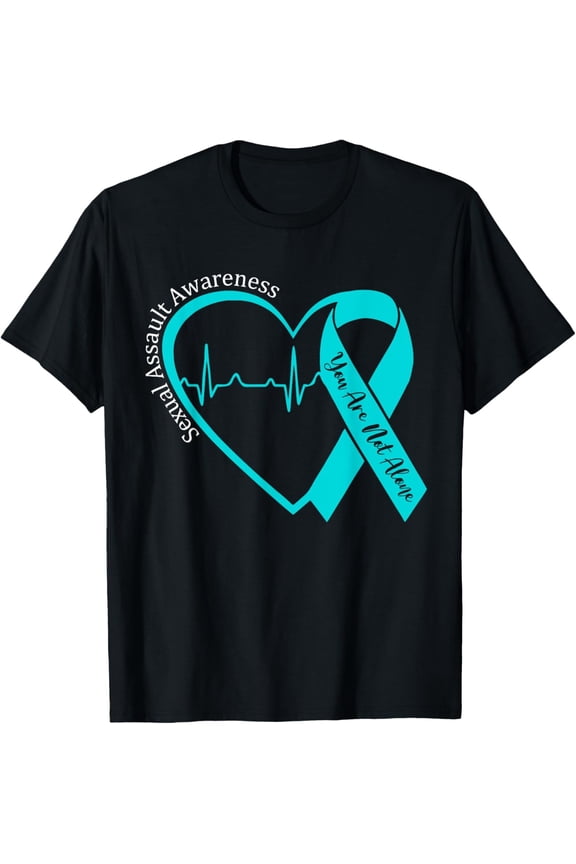 t-shirt Sexual Assault Awareness Month Heart Teal Ribbon Support T-Shirt mens t shirt，black，women，funny，misfits，men，journey