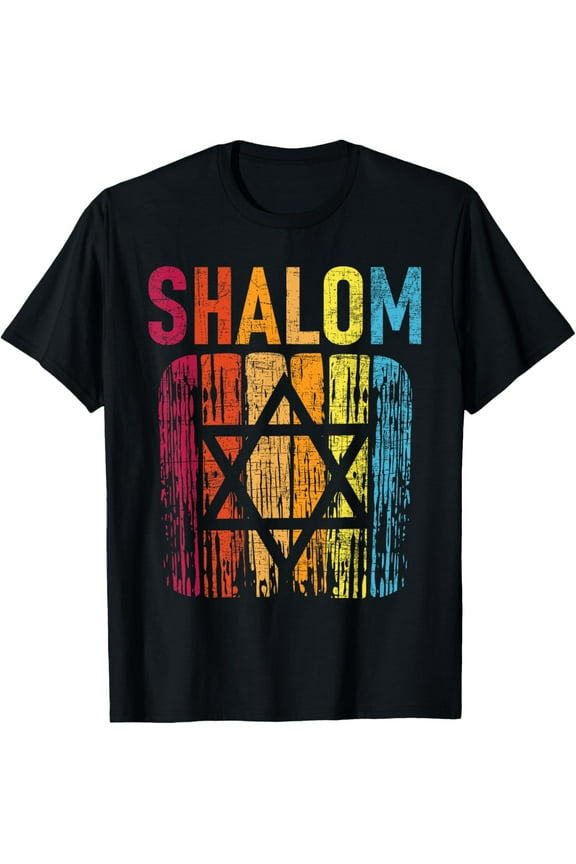 t-shirt Shalom - Retro Star Of David Jewish Peace Hebrew Israelites T-Shirt mens,black,women,funny,journey,Crew Neck, Short Sleeve,custom clothing patterns.gift